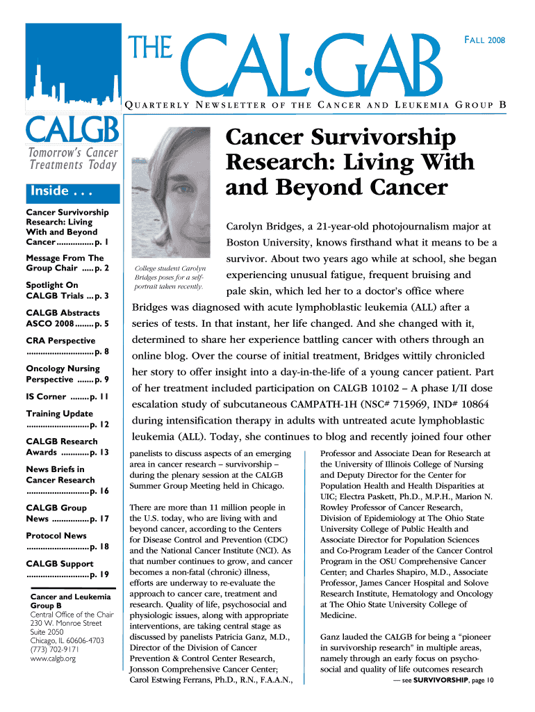 Fall CALGAB Newsletter CALGB Calgb  Form