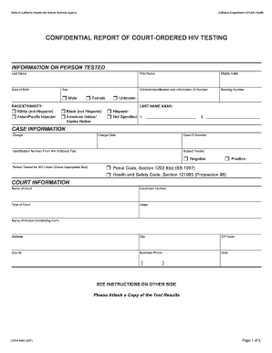 Confidential Report of Court Ordered HIV Testing California  Form