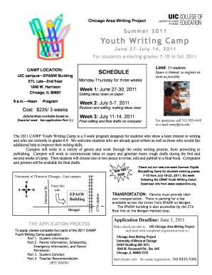 CAWP Summer Youth Writing Chicago Area Writing Project  Form