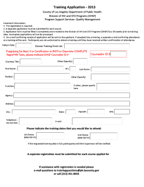 Training Application Department of Public Health  Form