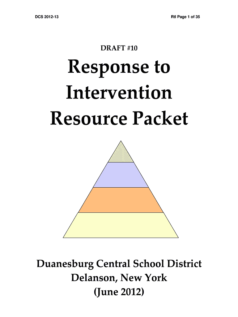 Response to Intervention Resource Packet Duanesburg Central  Form