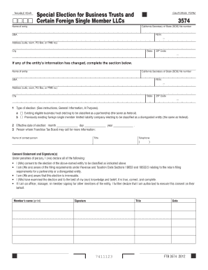 Form 3574 Special Election for Business Trusts and Certain Foreign Single Member LLCs