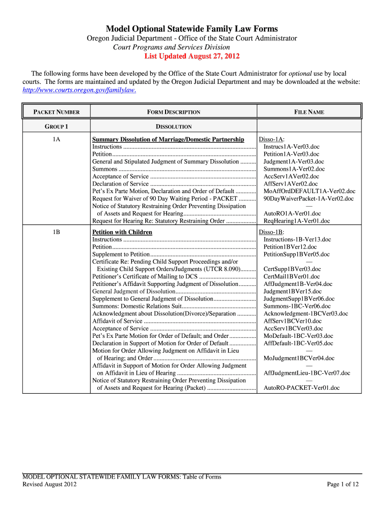 Model Optional Statewide Family Law Forms Oregon Judicial Department Office of the State Court Administrator Court Programs and 