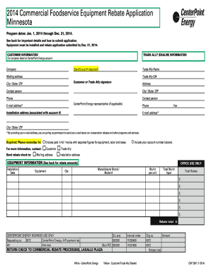 Commercial Foodservice Equipment Rebate Application Minnesota Program Dates Jan  Form