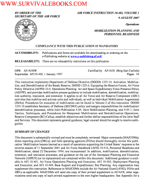 AIR FORCE INSTRUCTION 10 402, VOLUME 1  Form