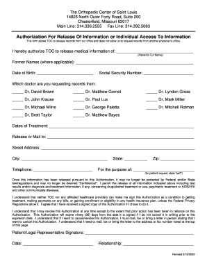 Release of Information Form Orthopedic Center of