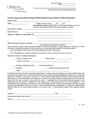 Lifetime Health Medical Records  Form