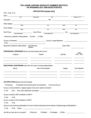 The Johns Hopkins Graduate Summer Institute of Epidemiology  Form