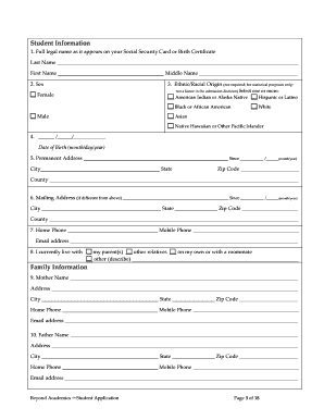 Student Application Beyond Academics  Form