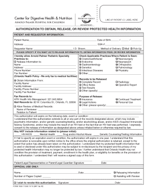 Authorization to Obtain, Release, or Review Protected Health Information