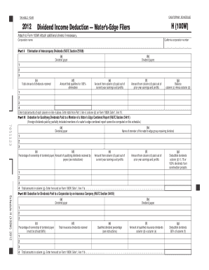 Schedule H 100W Dividend Income Deduction Water&#039;s Edge Filers  Form