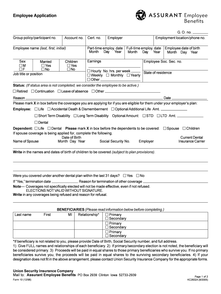 KC2832A, Employee Application  Form