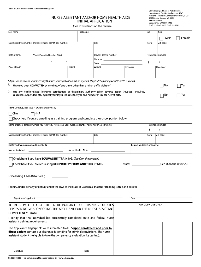 Nurse Assistant Andor Home Health Aide Initial Application Calbaptist  Form