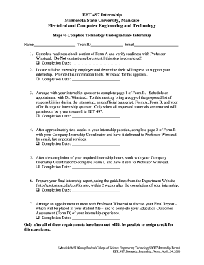 EET 497 Internship Form CSET Minnesota State University Cset Mnsu