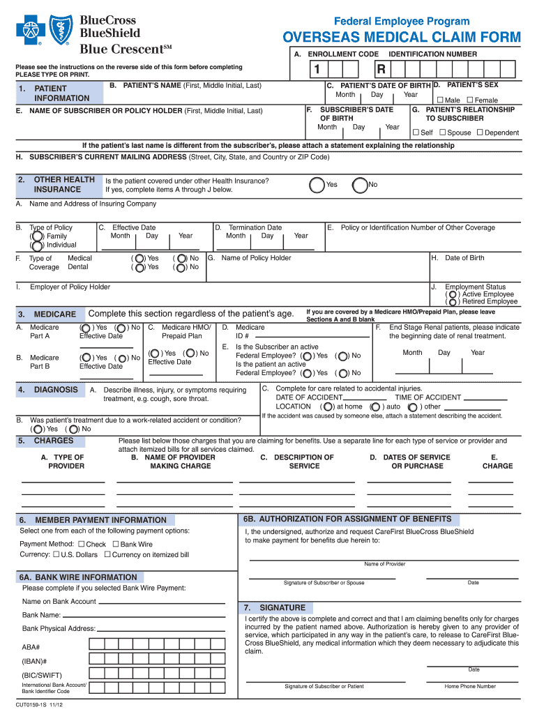 Get and Sign Federal Bcbs Basic Overseas Claim Form 2012