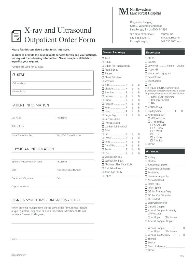  Hospital Order Forms 2012