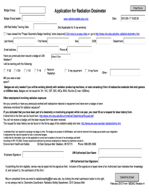 Campus Dosimeter Application Environment, Health and Safety  Form