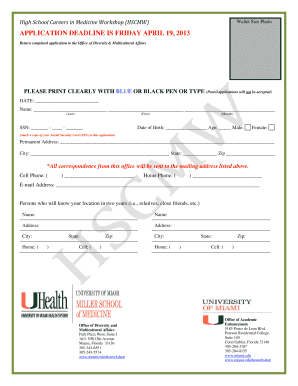 University of Miami Application  Form