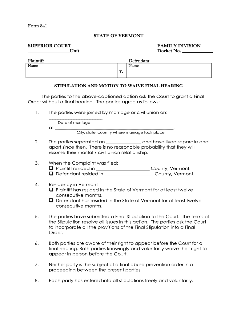 Vermont Form 841 Fillable