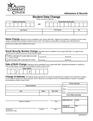 Student Data Change Form Acc