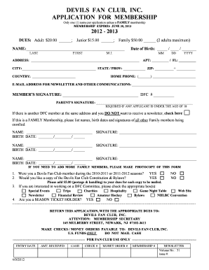 Application Form Front PDF Devils Fan Club