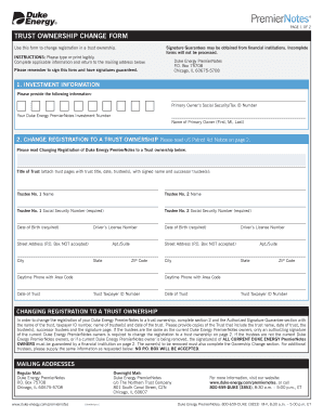 TrusT Ownership Change FOrM Duke Energy