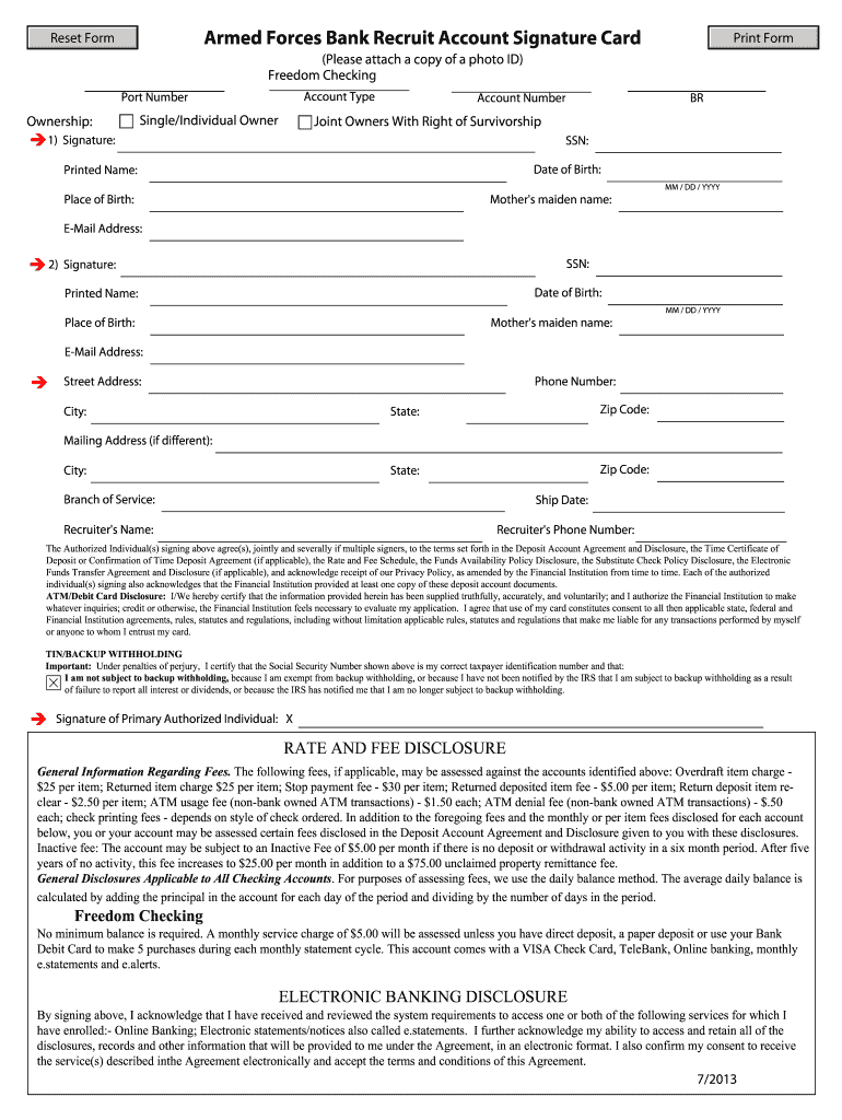 Signature Card Template  Form