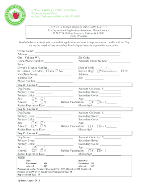 City of Yakima Dog License  Form