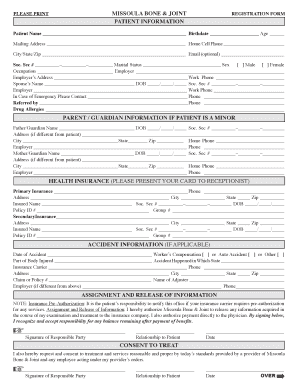 Patient Registration Form Missoula Bone and Joint