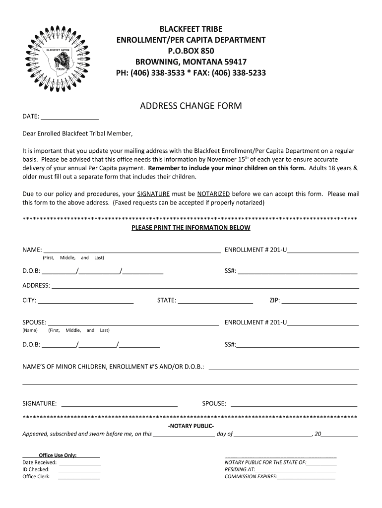 Blackfeet Tribe Enrollment  Form