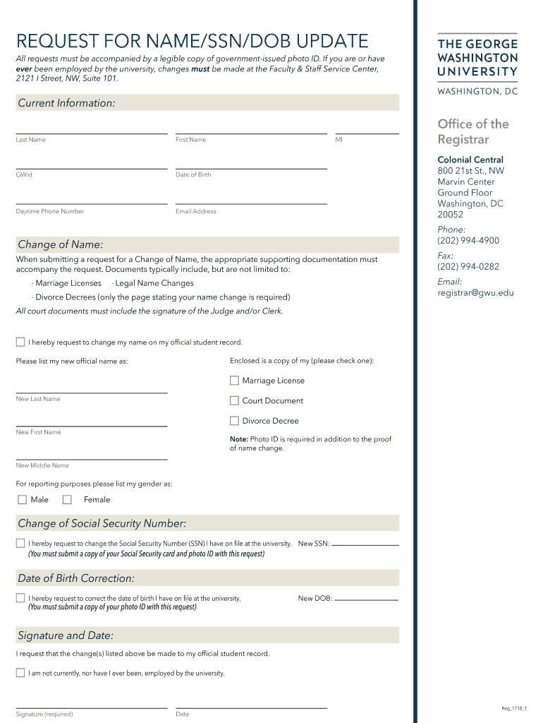 Request for NameSSNDOB Change Form Office of the Registrar