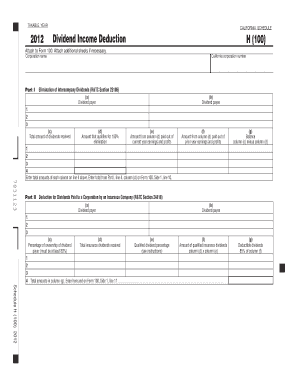 Schedule H 100 Dividend Income Deduction California  Form