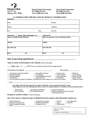 Monroe Clinic Medical Records  Form