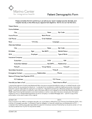 Please Complete This Form and Bring It, as Well as Your Recent Medical Records, Lab Tests, and