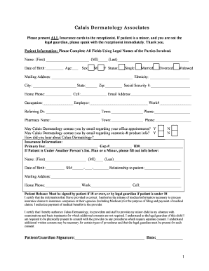 New Patient Form Calais Dermatology Associates