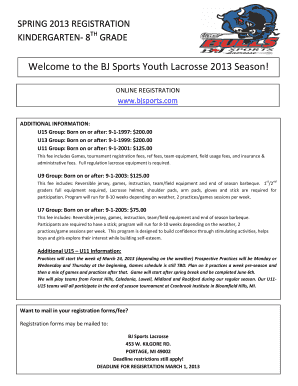 Bulls Youth Lacrosse Registration Form BJ Sports