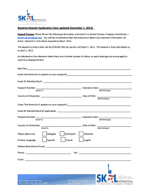 Booking Deposit Application SKAL World Congress  Form
