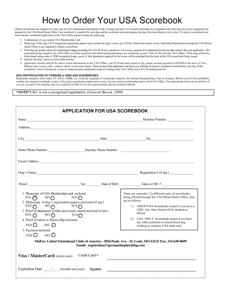 Usa Scorebook  Form