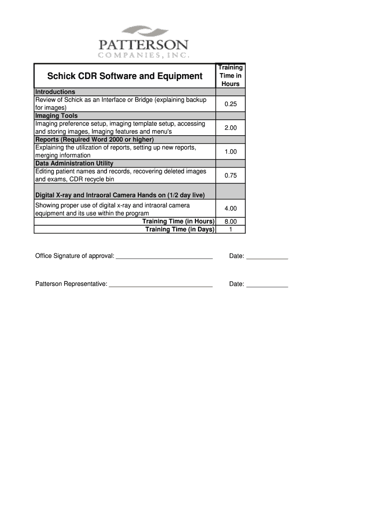 Schick CDR Software and Equipment  Form