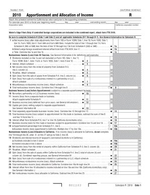 SCHEDULE Apportionment and Allocation of Income R Attach This Schedule behind the California Tax Return and Prior to the Support  Form