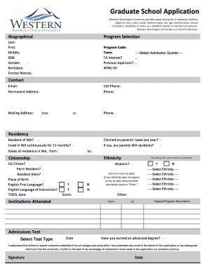 NEW Grad App DRAFT 12 03 09 Xlsx Western Washington University  Form