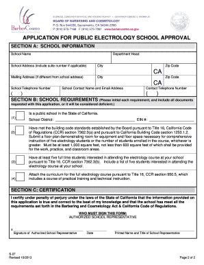 Application for Public Electrology School Approval California Board  Form