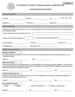 Tuition Waiver Application University of North Carolina  Form