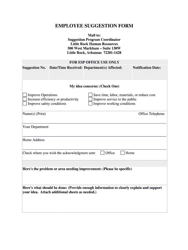 EMPLOYEE SUGGESTION FORM City of Little Rock