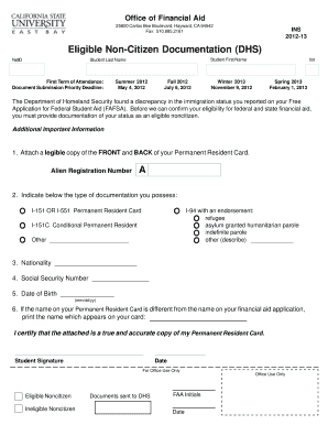 Eligible Non Citizen Documentation DHS California State  Form
