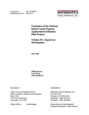 Evaluation of the National School Lunch Program Application  Form