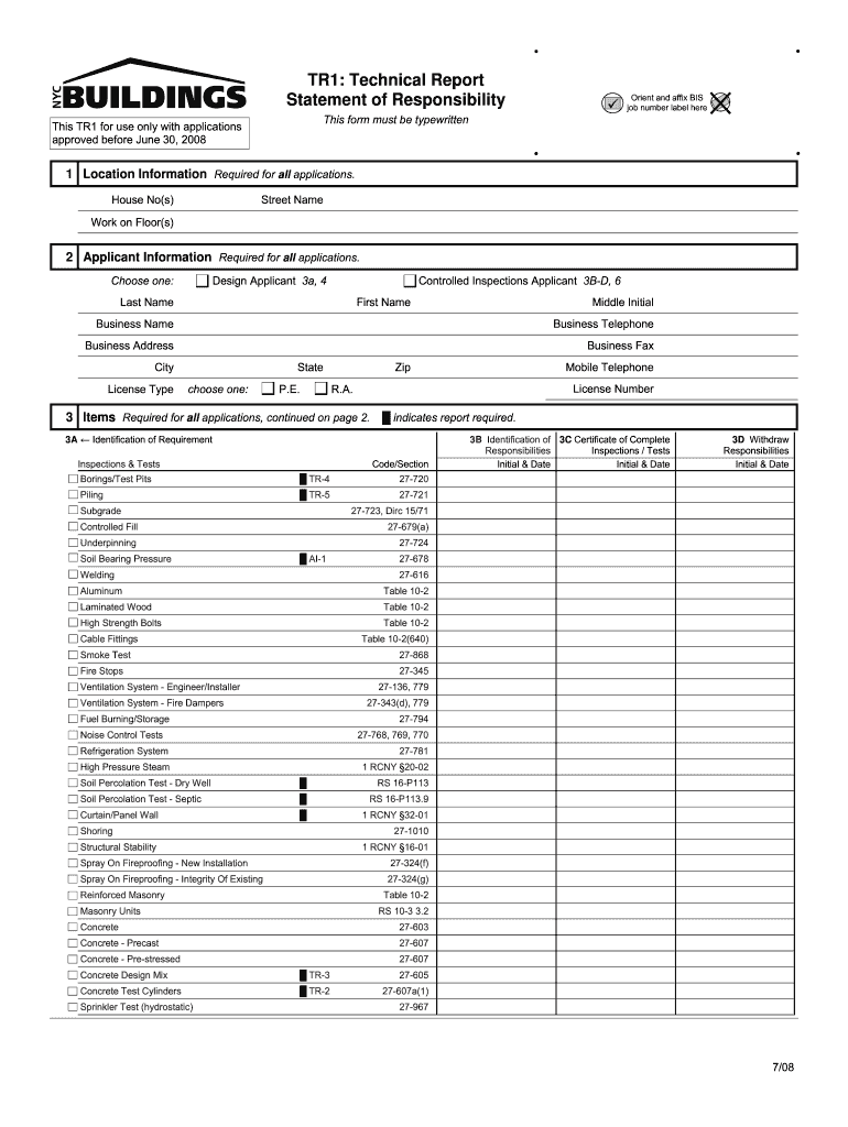  TR1 Technical Report Statement of Responsibility  NYC Gov 2008