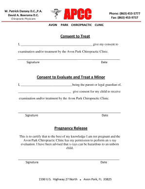 Consent to Treat Avon Park Chiropractic Clinic  Form