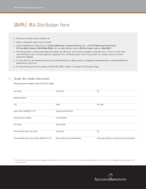 SIMPLE IRA Distribution Form AllianceBernstein