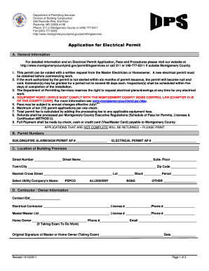 Application for Electrical Permit Montgomery County Permitting Permittingservices Montgomerycountymd  Form